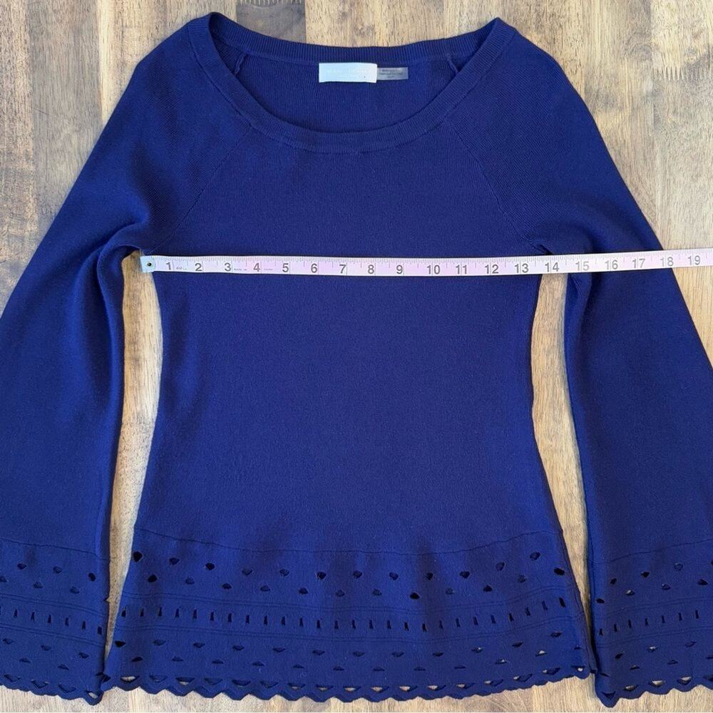 Ramy Brook Diane Sweater Laser-Cut Bell Sleeve Boatneck Navy Size Women's XS - Picture 4 of 9